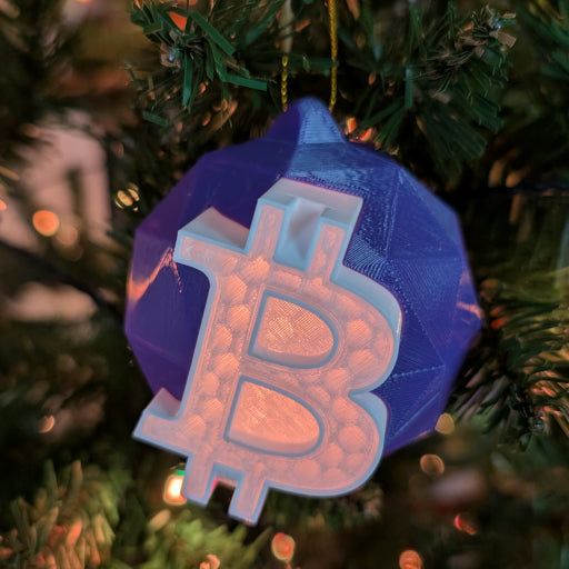 Bitcoin Ornament: Translucent BTC Bauble – Insert a Tree Light for Illuminated Glow