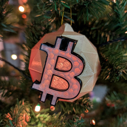 Bitcoin Ornament: Translucent BTC Bauble – Insert a Tree Light for Illuminated Glow
