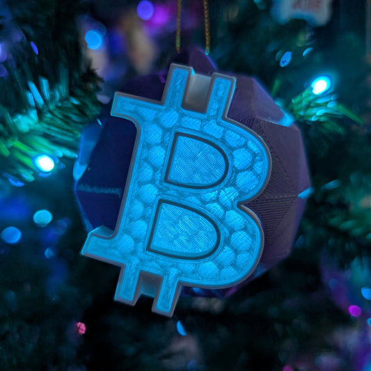 Bitcoin Ornament: Translucent BTC Bauble – Insert a Tree Light for Illuminated Glow